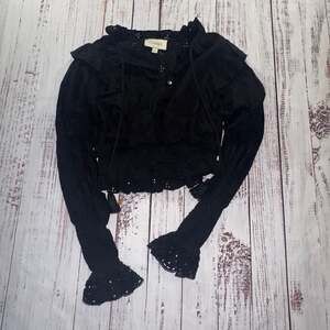 Cleobella Black Eyelet Ruffle Fairy Goth Emo Crop Top Blouse with Tassel Ties